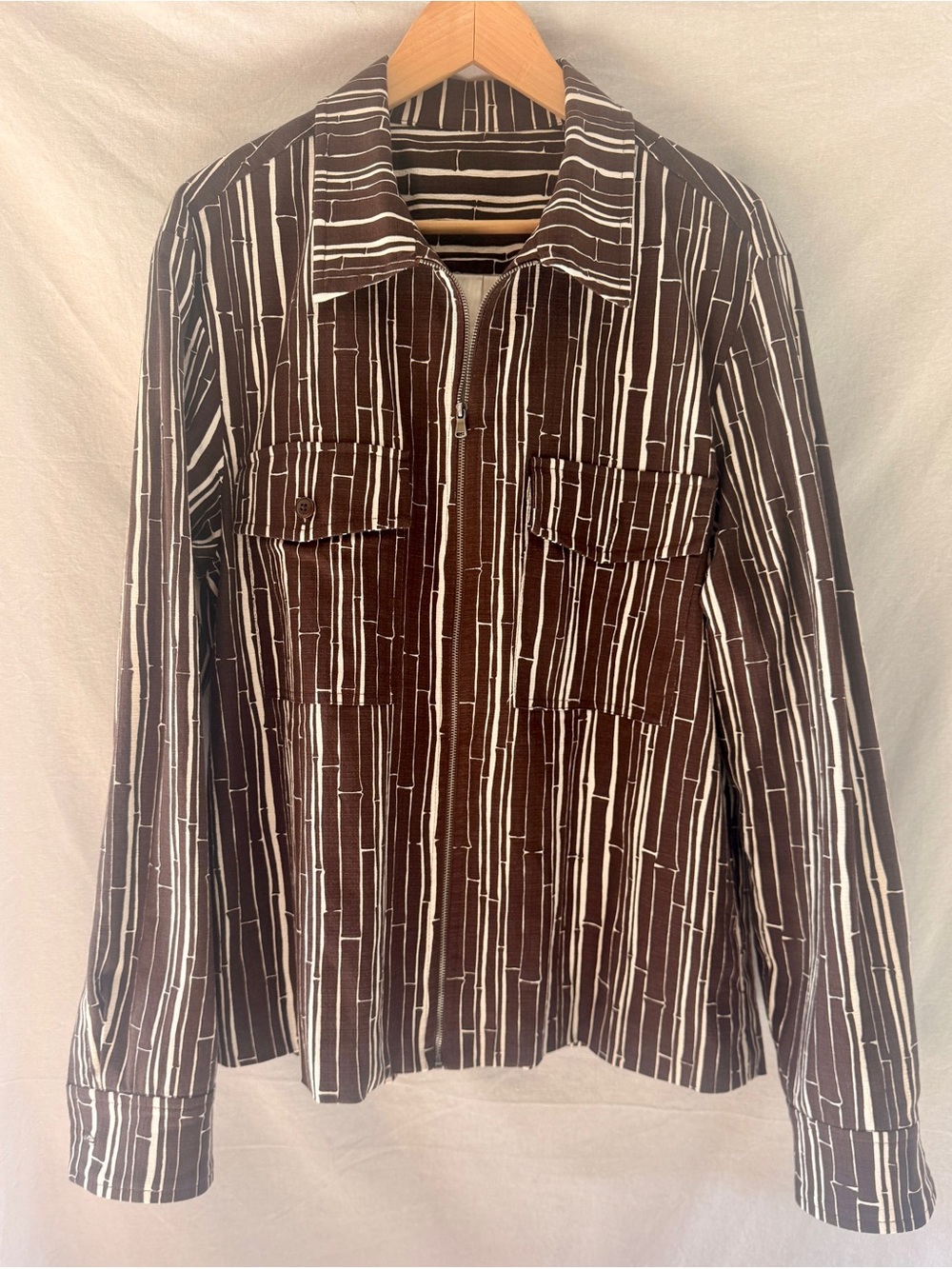 Mr Turk Brown Stripped Bamboo Print  Zip-Front “Arturo” Men's Shirt Jacket